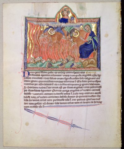 Goldene Schalen, gefüllt mit dem Zorn Gottes, werden auf die Erde gegossen, aus der Gulbenkian-Apokalypse, ca. 1265-70 von English School